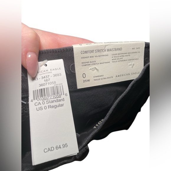 American Eagle New Highest Rise Black 90s Boyfriend Jeans Size 0 - Picture 7 of 8